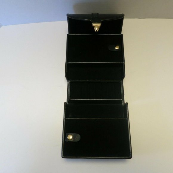 Portable Travel Black Jewelry Case Box with Handle and Gold-tone Clasp - Picture 3 of 6